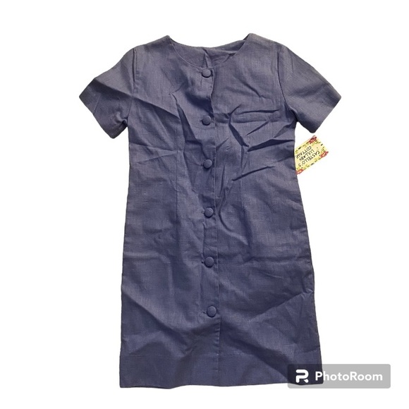 Vintage kids Lavender Blue shirt sleeve button down shirt dress periwinkle blue - Picture 1 of 13